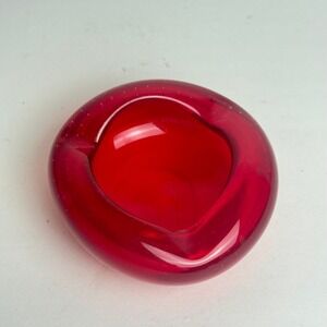 Vintage MCM Whitefriars Ruby Red Glass Ashtray – Controlled Bubbles, c.1960s